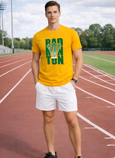 Adro Badminton Printed T-Shirt for Men | Cotton Lycra | 180 GSM Regular Fit | Sports Casual Tee | Printed Tshirt for Men| Sports Stylish T shirt