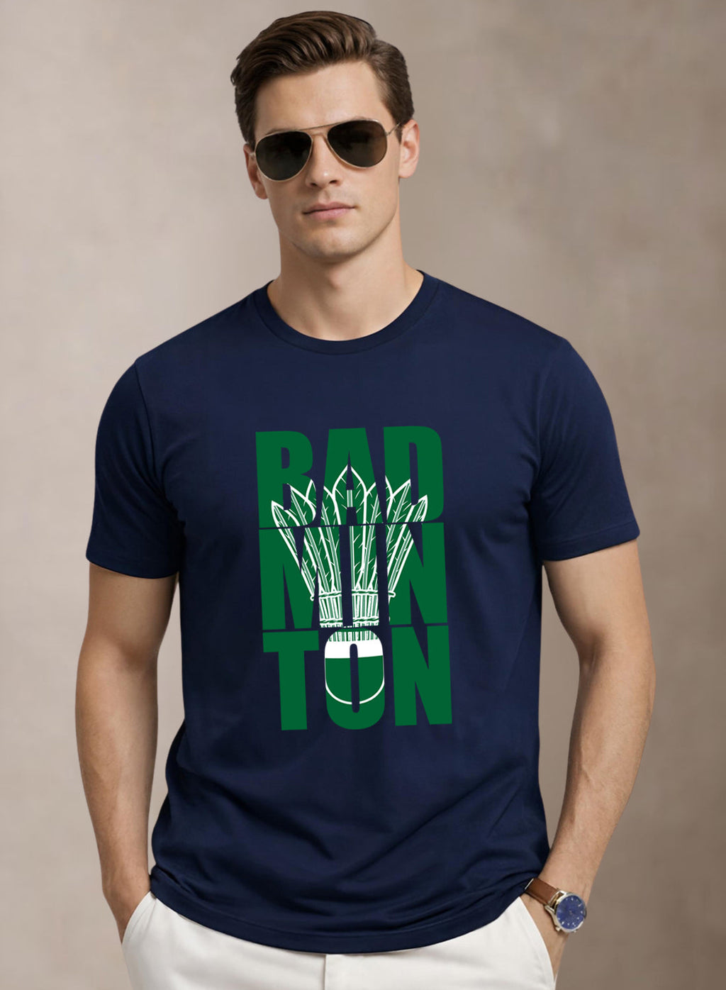 Adro Badminton Printed T-Shirt for Men | Cotton Lycra | 180 GSM Regular Fit | Sports Casual Tee | Printed Tshirt for Men| Sports Stylish T shirt Navy Blue