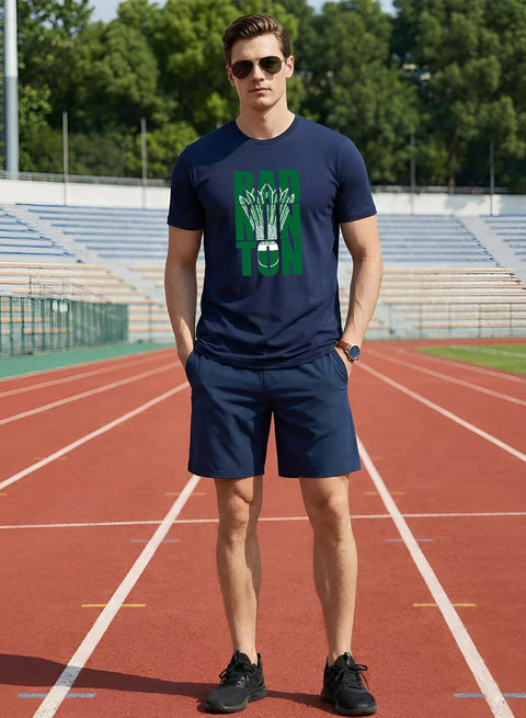 Adro Badminton Printed T-Shirt for Men | Cotton Lycra | 180 GSM Regular Fit | Sports Casual Tee | Printed Tshirt for Men| Sports Stylish T shirt