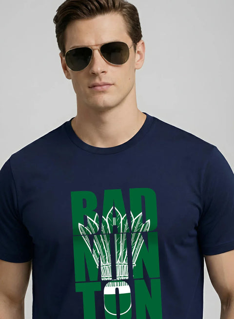 Adro Badminton Printed T-Shirt for Men | Cotton Lycra | 180 GSM Regular Fit | Sports Casual Tee | Printed Tshirt for Men| Sports Stylish T shirt