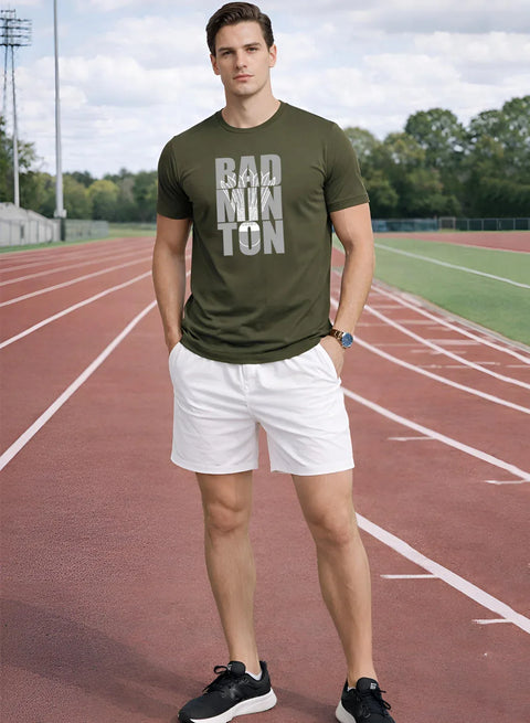Adro Badminton Printed T-Shirt for Men | Cotton Lycra | 180 GSM Regular Fit | Sports Casual Tee | Printed Tshirt for Men| Sports Stylish T shirt