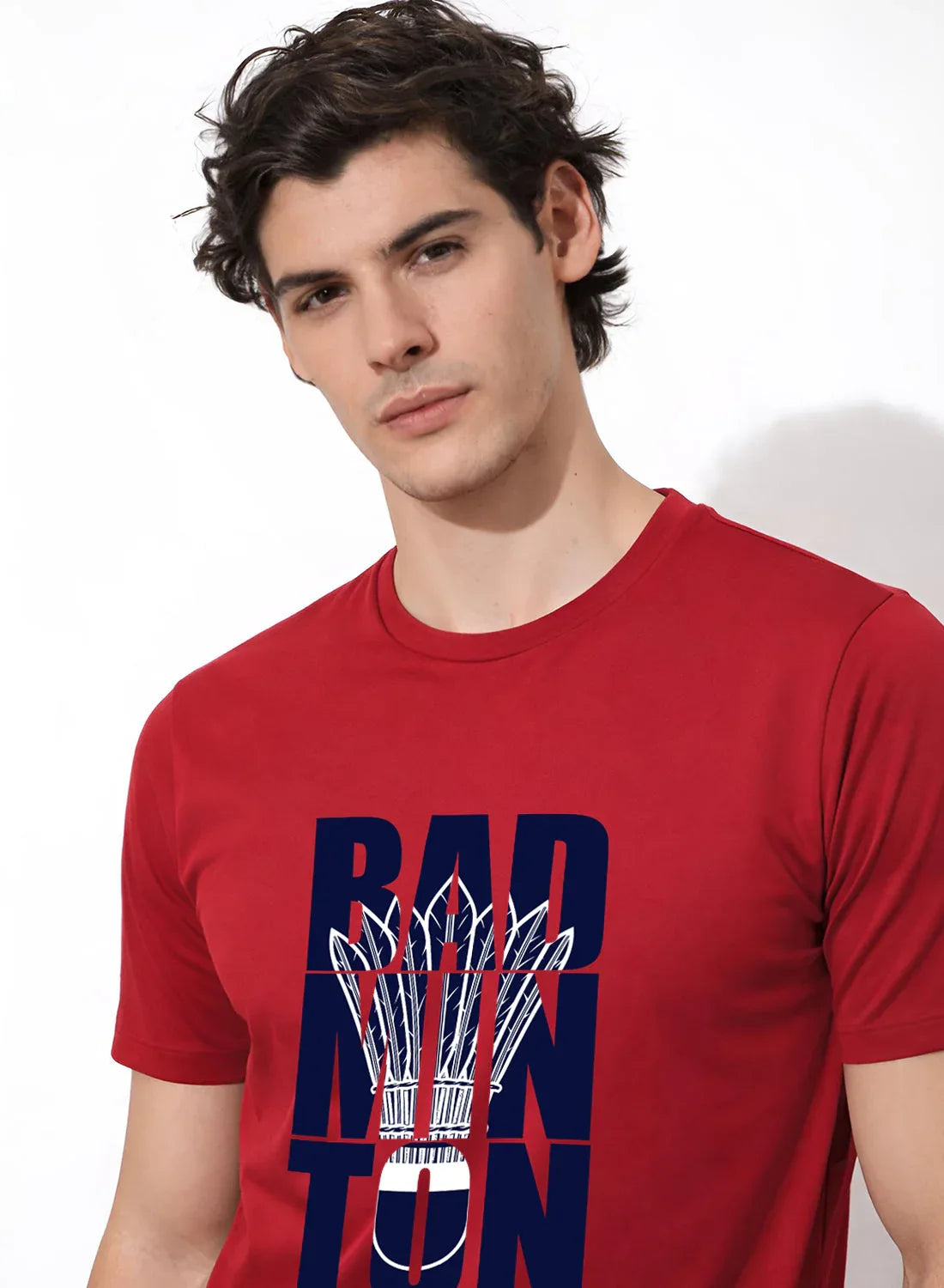 Adro Badminton Printed T-Shirt for Men | Cotton Lycra | 180 GSM Regular Fit | Sports Casual Tee | Printed Tshirt for Men| Sports Stylish T shirt