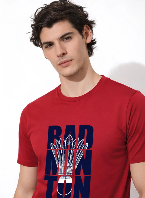 Adro Badminton Printed T-Shirt for Men | Cotton Lycra | 180 GSM Regular Fit | Sports Casual Tee | Printed Tshirt for Men| Sports Stylish T shirt