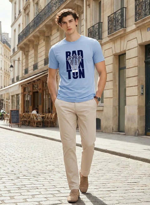 Adro Badminton Printed T-Shirt for Men | Cotton Lycra | 180 GSM Regular Fit | Sports Casual Tee | Printed Tshirt for Men| Sports Stylish T shirt