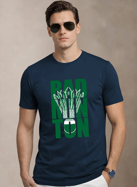 Adro Badminton Printed T-Shirt for Men | Cotton Lycra | 180 GSM Regular Fit | Sports Casual Tee | Printed Tshirt for Men| Sports Stylish T shirt Teal Blue