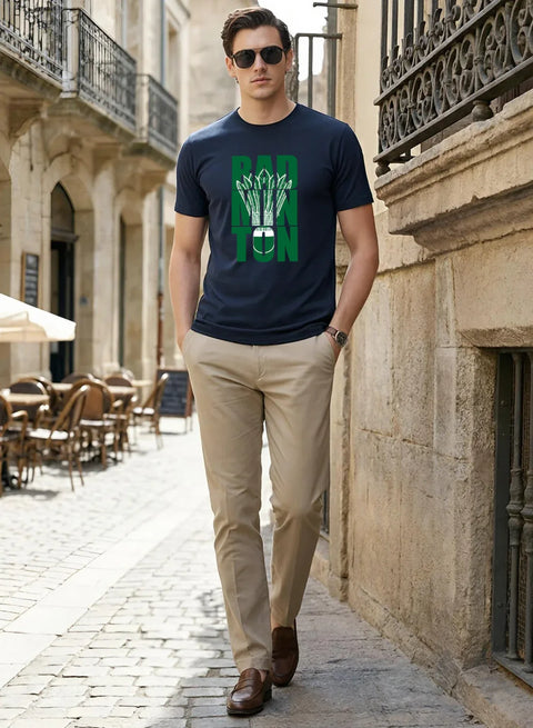 Adro Badminton Printed T-Shirt for Men | Cotton Lycra | 180 GSM Regular Fit | Sports Casual Tee | Printed Tshirt for Men| Sports Stylish T shirt