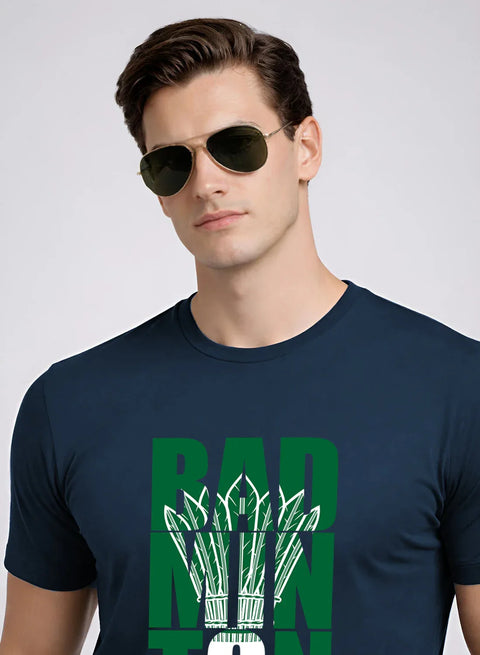 Adro Badminton Printed T-Shirt for Men | Cotton Lycra | 180 GSM Regular Fit | Sports Casual Tee | Printed Tshirt for Men| Sports Stylish T shirt