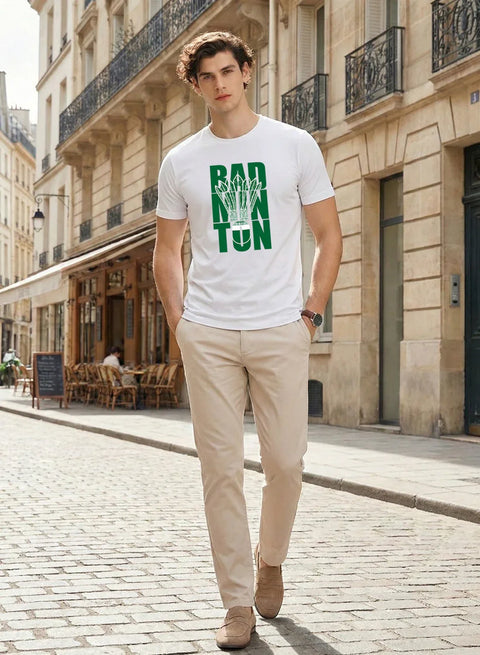Adro Badminton Printed T-Shirt for Men | Cotton Lycra | 180 GSM Regular Fit | Sports Casual Tee | Printed Tshirt for Men| Sports Stylish T shirt