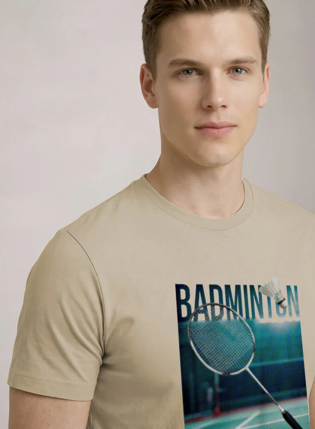 Adro Mens Badminton Graphic T-Shirt | Cotton Lycra Tshirt | 180 GSM Stretchable Crew Neck Sports Tee | Breathable Casual T shirt for Men