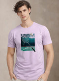 Adro Mens Badminton Graphic T-Shirt | Cotton Lycra Tshirt | 180 GSM Stretchable Crew Neck Sports Tee | Breathable Casual T shirt for Men Lavender