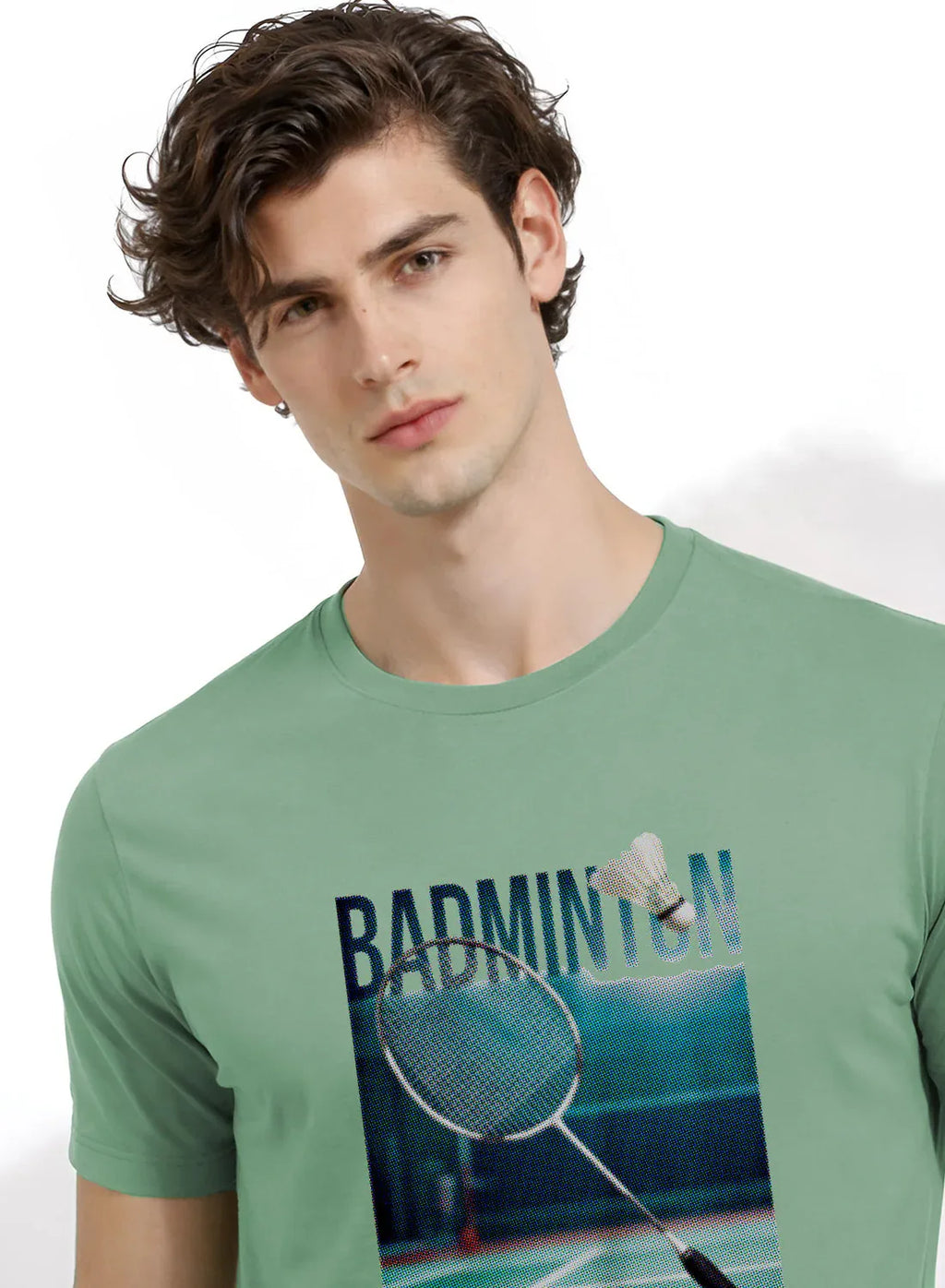 Adro Mens Badminton Graphic T-Shirt | Cotton Lycra Tshirt | 180 GSM Stretchable Crew Neck Sports Tee | Breathable Casual T shirt for Men