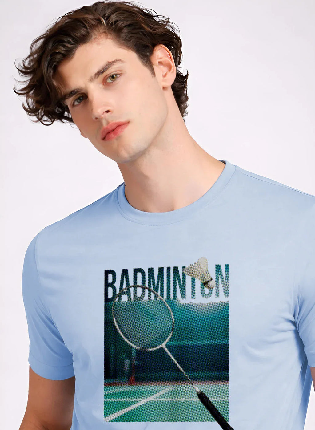 Adro Mens Badminton Graphic T-Shirt | Cotton Lycra Tshirt | 180 GSM Stretchable Crew Neck Sports Tee | Breathable Casual T shirt for Men