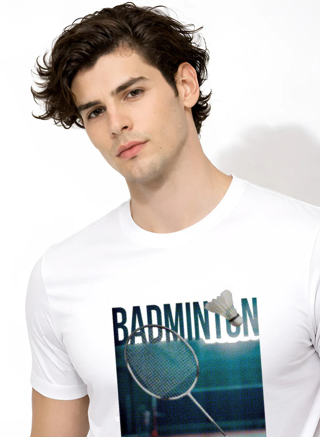 Adro Mens Badminton Graphic T-Shirt | Cotton Lycra Tshirt | 180 GSM Stretchable Crew Neck Sports Tee | Breathable Casual T shirt for Men