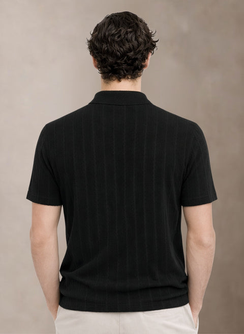 Men’s Black Polo T-Shirt | Flat Knit Textured Polo T Shirt || Soft Touch Fabric || Casual Polo Tshirt | Regular Fit