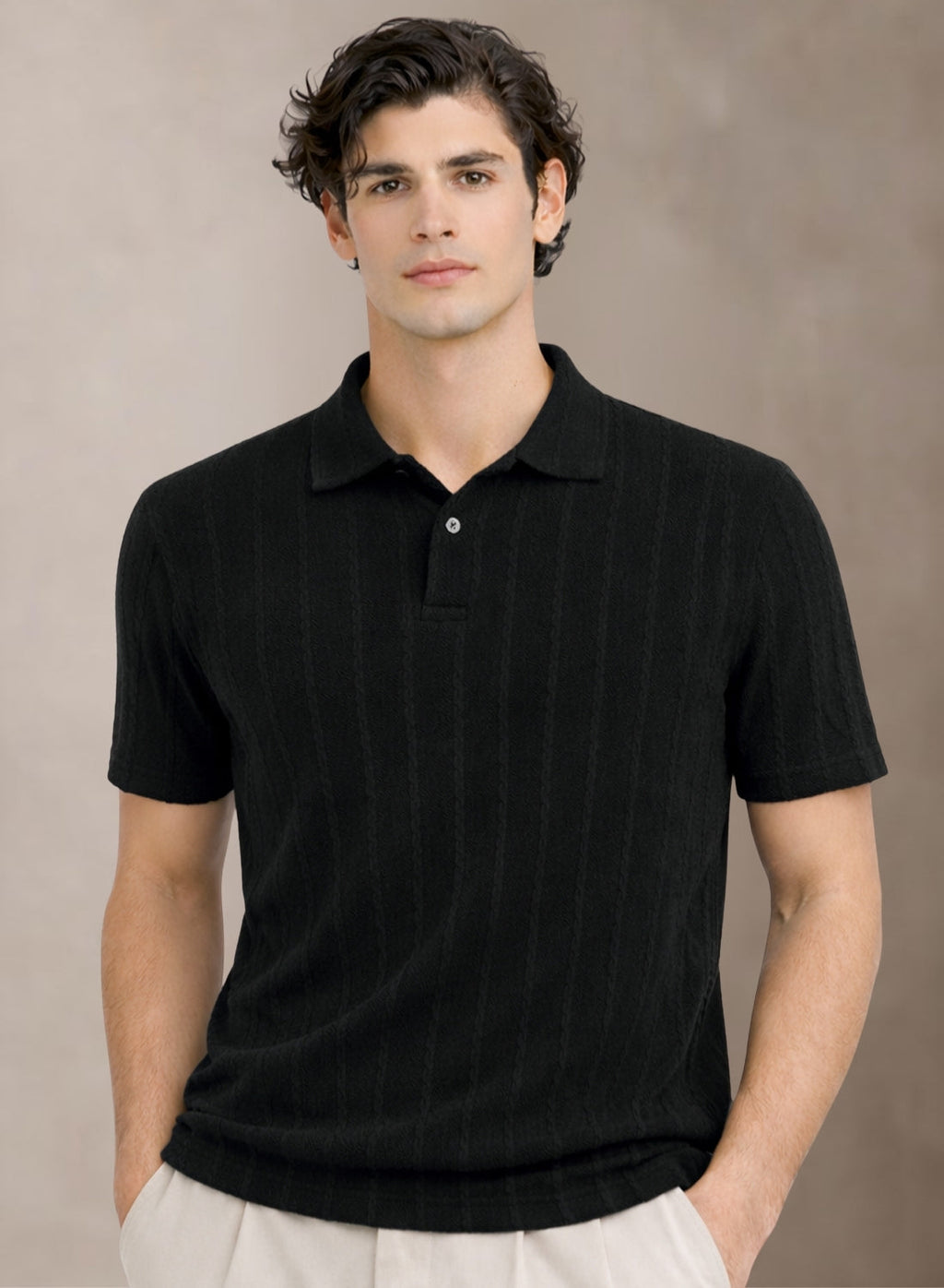 Men’s Black Polo T-Shirt | Flat Knit Textured Polo T Shirt || Soft Touch Fabric || Casual Polo Tshirt | Regular Fit Black