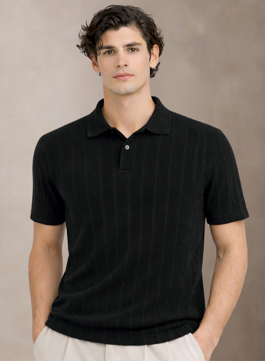Men’s Black Polo T-Shirt | Flat Knit Textured Polo T Shirt || Soft Touch Fabric || Casual Polo Tshirt | Regular Fit Black