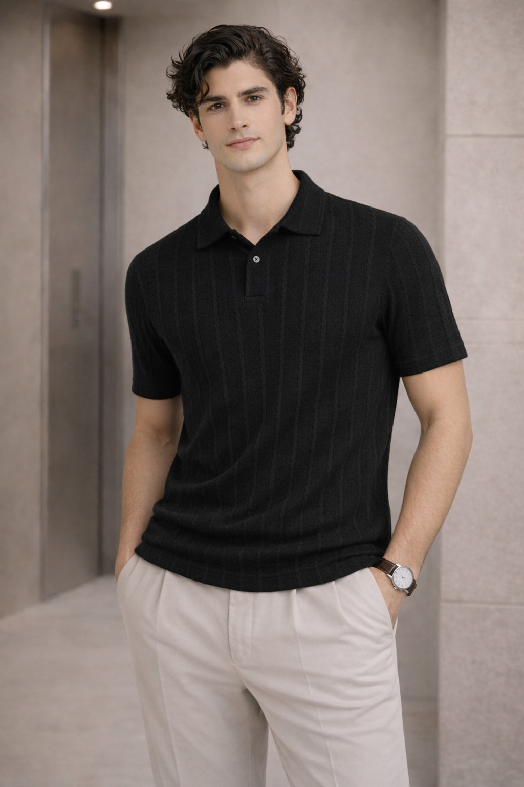 Men’s Black Polo T-Shirt | Flat Knit Textured Polo T Shirt || Soft Touch Fabric || Casual Polo Tshirt | Regular Fit