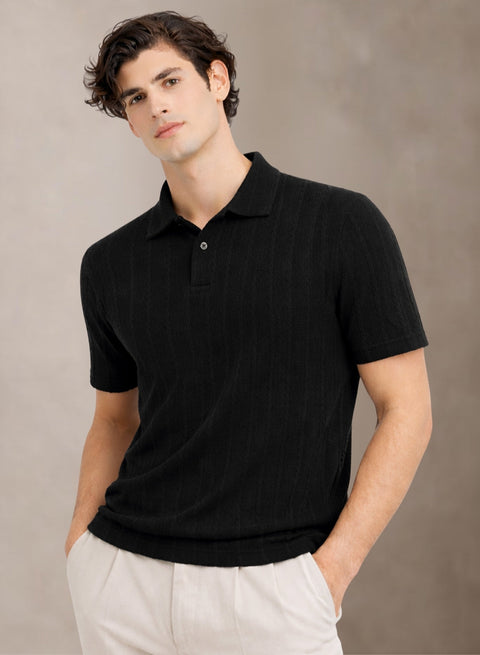 Men’s Black Polo T-Shirt | Flat Knit Textured Polo T Shirt || Soft Touch Fabric || Casual Polo Tshirt | Regular Fit