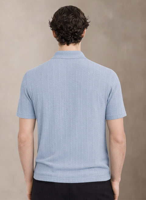 Men’s Blue Polo T-Shirt | Flat Knit Textured Polo T Shirt || Soft Touch Fabric || Casual Polo Tshirt | Regular Fit
