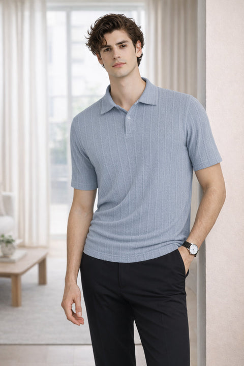 Men’s Blue Polo T-Shirt | Flat Knit Textured Polo T Shirt || Soft Touch Fabric || Casual Polo Tshirt | Regular Fit