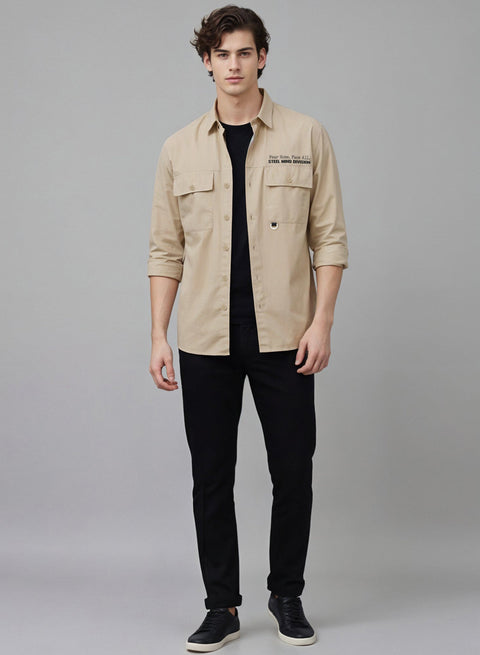 Adro Mens Cotton Twill Cargo Shirt Beige| Stylish Outdoor Travel Shirt