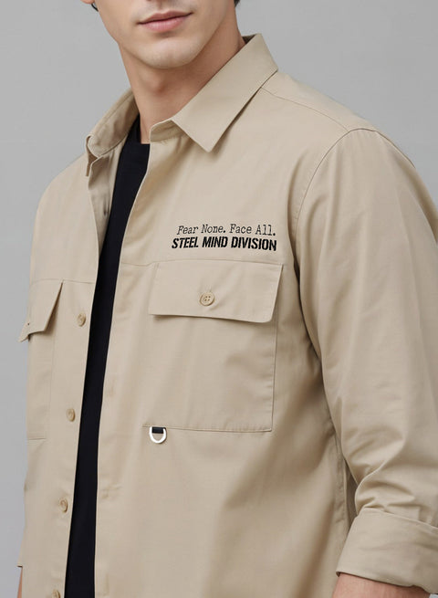 Adro Mens Cotton Twill Cargo Shirt Beige| Stylish Outdoor Travel Shirt