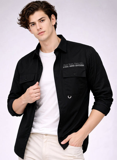 Adro Mens Cotton Twill Cargo Shirt Black| Stylish Outdoor Travel Shirt