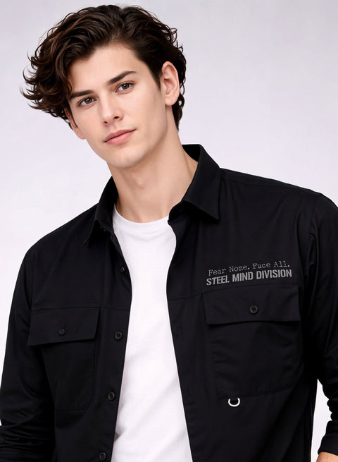 Adro Mens Cotton Twill Cargo Shirt Black| Stylish Outdoor Travel Shirt