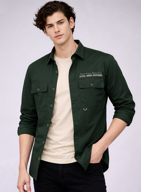 Adro Mens Cotton Twill Cargo Shirt Green| Stylish Outdoor Travel Shirt