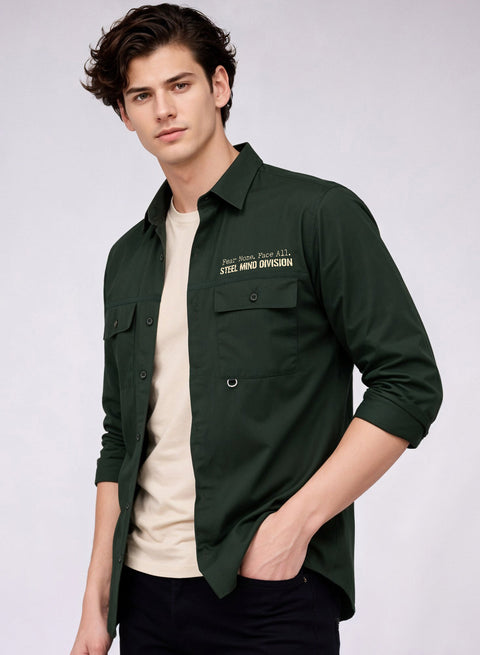 Adro Mens Cotton Twill Cargo Shirt Green| Stylish Outdoor Travel Shirt