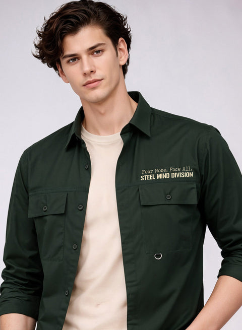 Adro Mens Cotton Twill Cargo Shirt Green| Stylish Outdoor Travel Shirt