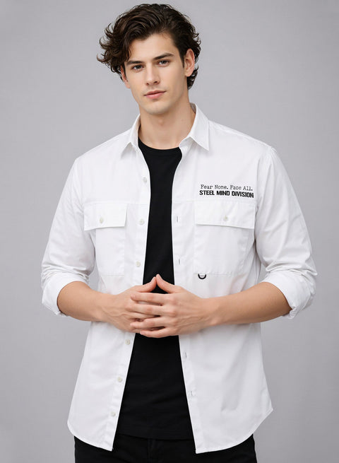 Adro Mens Cotton Twill Cargo Shirt White| Stylish Outdoor Travel Shirt