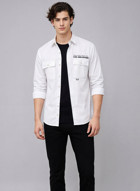 Adro Mens Cotton Twill Cargo Shirt White| Stylish Outdoor Travel Shirt