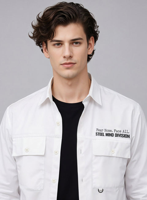 Adro Mens Cotton Twill Cargo Shirt White| Stylish Outdoor Travel Shirt