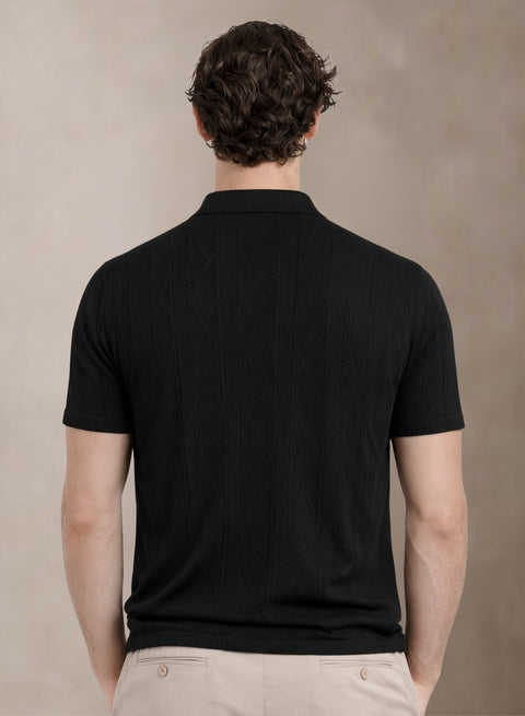 Adro Men’s Flat Knit Polo T-Shirt | Premium Textured Short Sleeve Polo Tshirt | Soft Stretch Fabric | Smart Black Casual T shirt