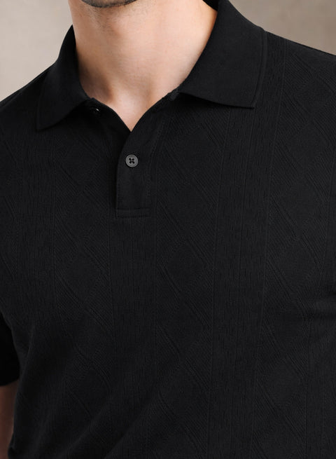 Adro Men’s Flat Knit Polo T-Shirt | Premium Textured Short Sleeve Polo Tshirt | Soft Stretch Fabric | Smart Black Casual T shirt