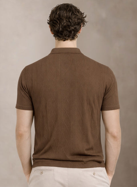 Adro Men’s Flat Knit Polo T-Shirt | Premium Textured Short Sleeve Polo Tshirt | Soft Stretch Fabric | Smart Brown Casual T shirt