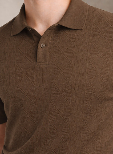 Adro Men’s Flat Knit Polo T-Shirt | Premium Textured Short Sleeve Polo Tshirt | Soft Stretch Fabric | Smart Brown Casual T shirt