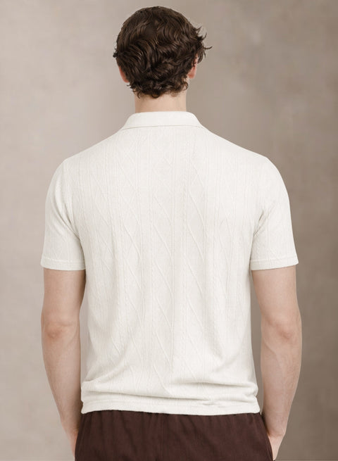 Adro Men’s Flat Knit Polo T-Shirt | Premium Textured Short Sleeve Polo Tshirt | Soft Stretch Fabric | Smart Off White Casual T shirt