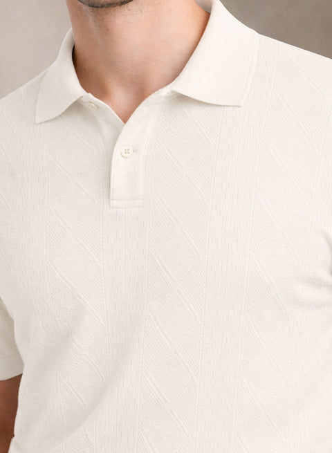 Adro Men’s Flat Knit Polo T-Shirt | Premium Textured Short Sleeve Polo Tshirt | Soft Stretch Fabric | Smart Off White Casual T shirt