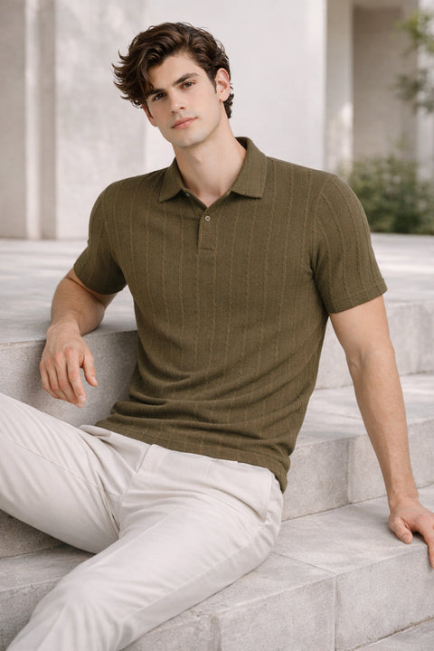 Men’s Khaki Polo T-Shirt | Flat Knit Textured Polo T Shirt || Soft Touch Fabric || Casual Polo Tshirt | Regular Fit