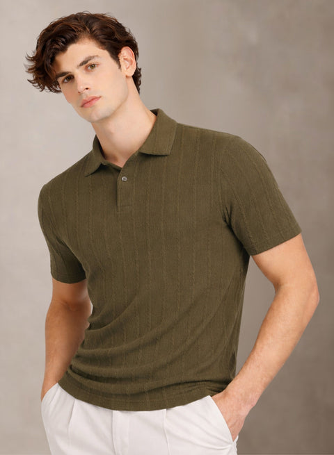 Men’s Khaki Polo T-Shirt | Flat Knit Textured Polo T Shirt || Soft Touch Fabric || Casual Polo Tshirt | Regular Fit