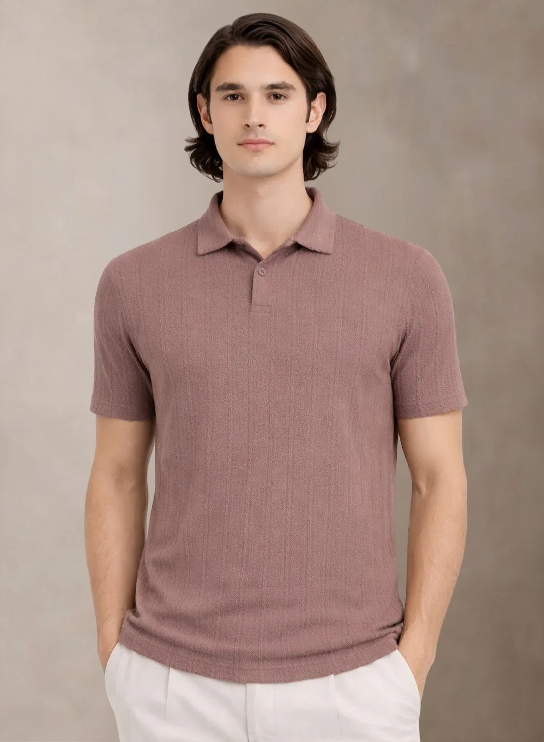 Men’s Lilac Polo T-Shirt | Flat Knit Textured Polo T Shirt || Soft Touch Fabric || Casual Polo Tshirt | Regular Fit Lilac