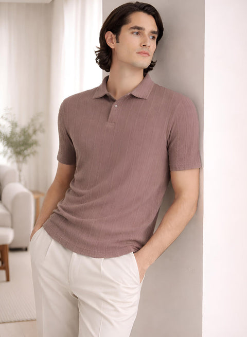 Men’s Lilac Polo T-Shirt | Flat Knit Textured Polo T Shirt || Soft Touch Fabric || Casual Polo Tshirt | Regular Fit