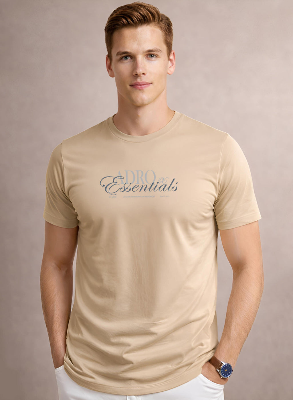 Adro Printed T Shirt for Men | 180 GSM Cotton Lycra | Regular Fit Printed T-Shirt | Soft Breathable Fabric | Tshirts for men | Graphic Print Tee Beige