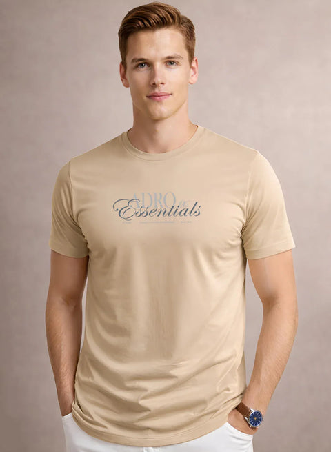 Adro Printed T Shirt for Men | 180 GSM Cotton Lycra | Regular Fit Printed T-Shirt | Soft Breathable Fabric | Tshirts for men | Graphic Print Tee Beige