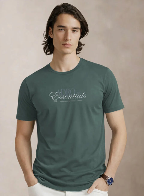 Adro Printed T Shirt for Men | 180 GSM Cotton Lycra | Regular Fit Printed T-Shirt | Soft Breathable Fabric | Tshirts for men | Graphic Print Tee Green