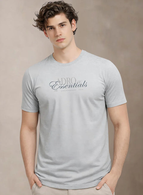 Adro Printed T Shirt for Men | 180 GSM Cotton Lycra | Regular Fit Printed T-Shirt | Soft Breathable Fabric | Tshirts for men | Graphic Print Tee Grey