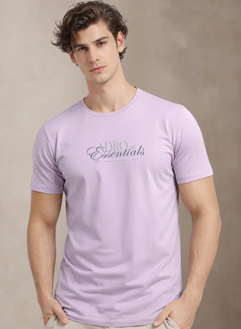 Adro Printed T Shirt for Men | 180 GSM Cotton Lycra | Regular Fit Printed T-Shirt | Soft Breathable Fabric | Tshirts for men | Graphic Print Tee Lavender