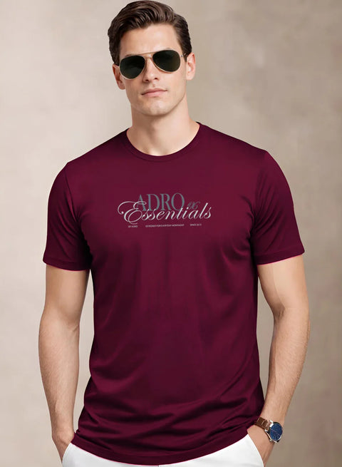 Adro Printed T Shirt for Men | 180 GSM Cotton Lycra | Regular Fit Printed T-Shirt | Soft Breathable Fabric | Tshirts for men | Graphic Print Tee Maroon